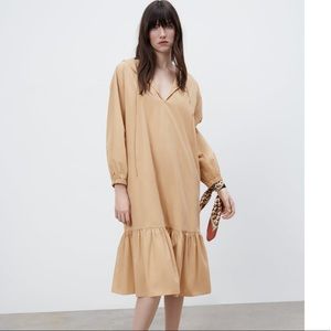 Zara Camel Hooded detail poplin mini dress